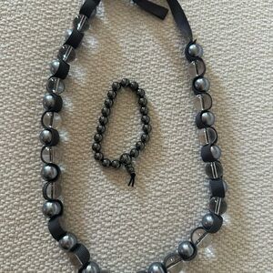 Elegant Hematite and clear Beaded Necklace and bracelet